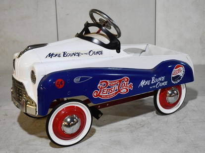 Contemporary Pepsi-Cola Pedal Car: Contemporary Pepsi-Cola Pedal Car. Overall nice condition with wear from stroage and display. Measures approximately 33"long