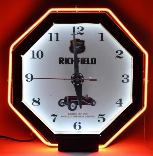 21" Richfield Gas Indy Racer Double Neon Adv Clock (1 of 11)