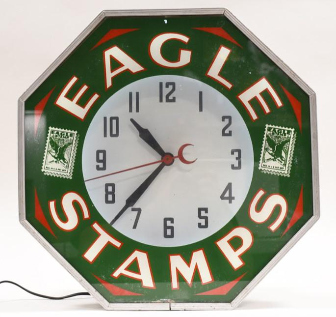 Original Vintage Eagle Stamps Neon Glass NPI Clock (1 of 14)