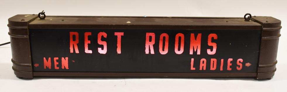 Vintage Art Deco Lighted Glass Restrooms Sign (1 of 8)
