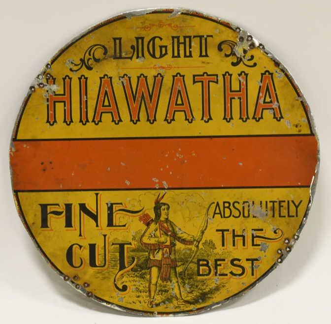 Early Hiawatha Fine Cut Tobacco Tin Sign (1 of 5)