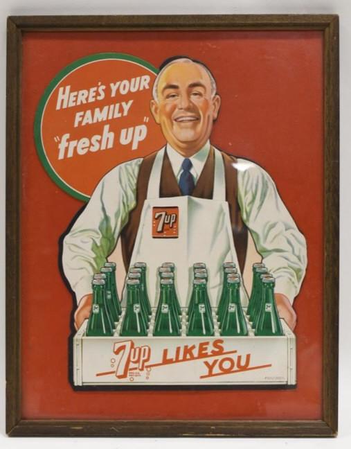 1940s 7up Fresh Up Framed Cardstock Adv Sign (1 of 5)