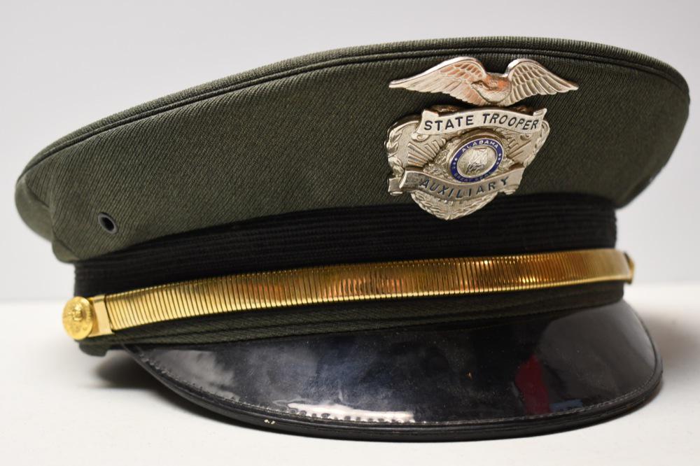 Vintage Obsolete Alabama State Trooper Visor Cap: Vintage obsolete Alabama State Trooper visor cap with badge. Nice condition with wear from use and age. Cap is marked a size 7-1/8.