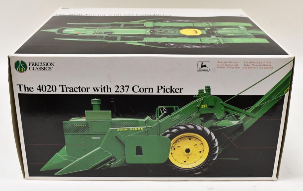 1/16 Ertl John Deere 4020 Tractor w/ 237 Picker: 1/16 scale Ertl John Deere 4020 tractor with 237 corn picker Precision Classics #14. Good condition in the box.