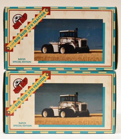 (2) 1/32 Ertl Big Bud 370 Bafus Blue Tractors: (2) 1/32 scale Ertl Big Bud 370 tractors. Special Bafus Blue Edition. Good condition in the boxes.