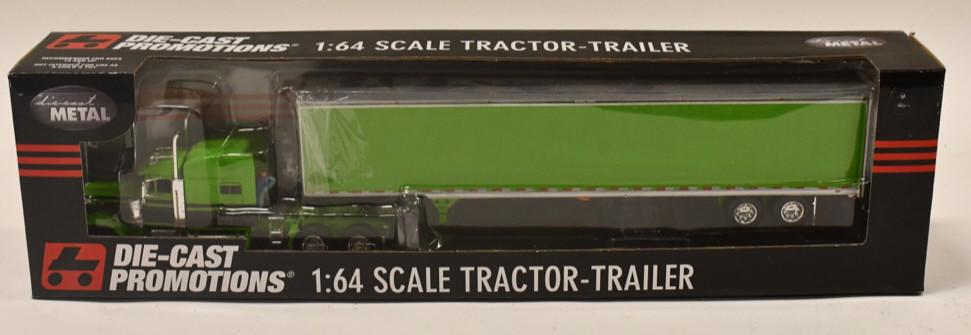 1/64 DCP Lime Green Peterbilt 379 w Box Trailer: 1/64 DCP lime green Peterbilt 379 with box trailer. Nice condition in the box. Item no. 33021.