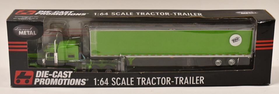 1/64 DCP Lime Green Peterbilt 379 w Box Trailer: 1/64 DCP lime green Peterbilt 379 with box trailer. Nice condition in the box. Item no. 33021.
