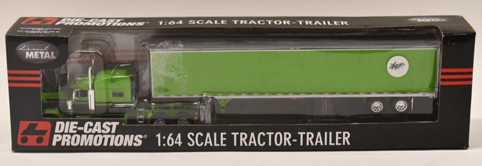 1/64 DCP Lime Green Peterbilt 379 w Box Trailer: 1/64 DCP lime green Peterbilt 379 with box trailer. Nice condition in the box. Item no. 33021.