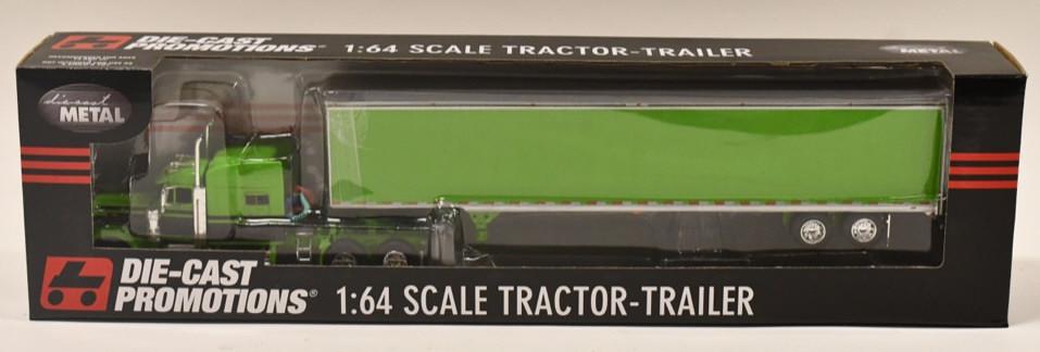 1/64 DCP Lime Green Peterbilt 379 w Box Trailer: 1/64 DCP lime green Peterbilt 379 with box trailer. Nice condition in the box. Item no. 33021.