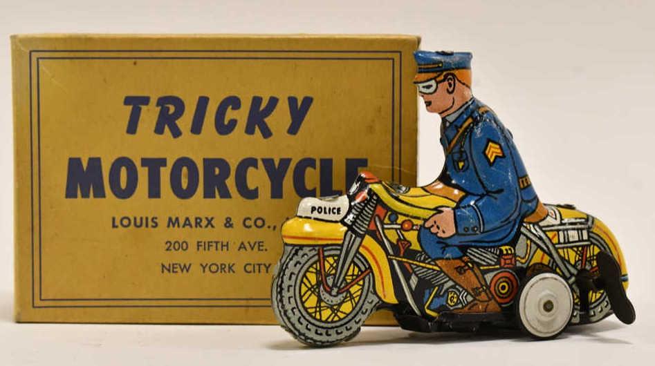 Marx Tin Litho Windup Tricky Police Motorcycle (1 of 5)