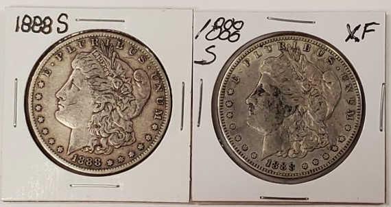 Lot of 2 1888-S Morgan Silver Dollars (1 of 2)