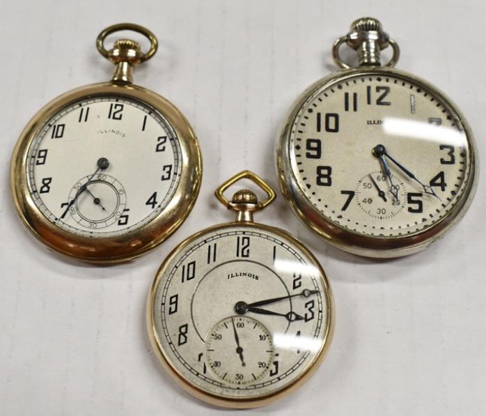 Lot of 3 Illinois Open Face Pocket Watches (1 of 5)