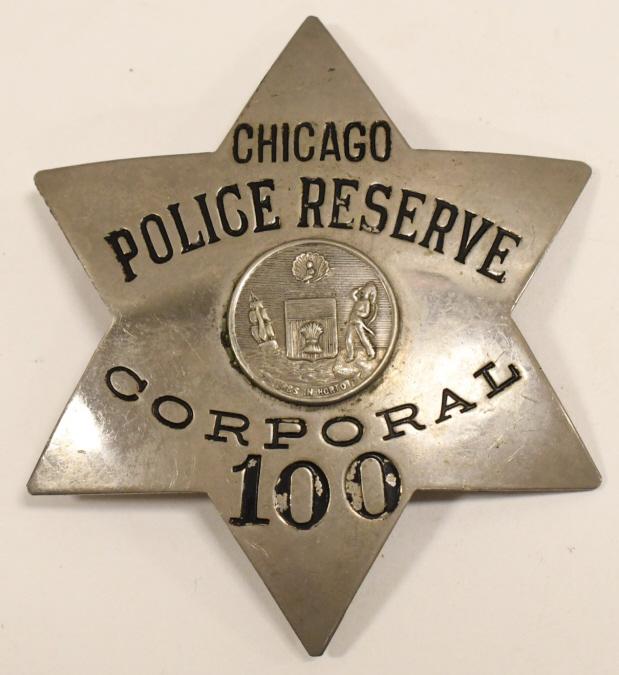 Early Chicago Police Reserve Corporal Badge #100 (1 of 5)