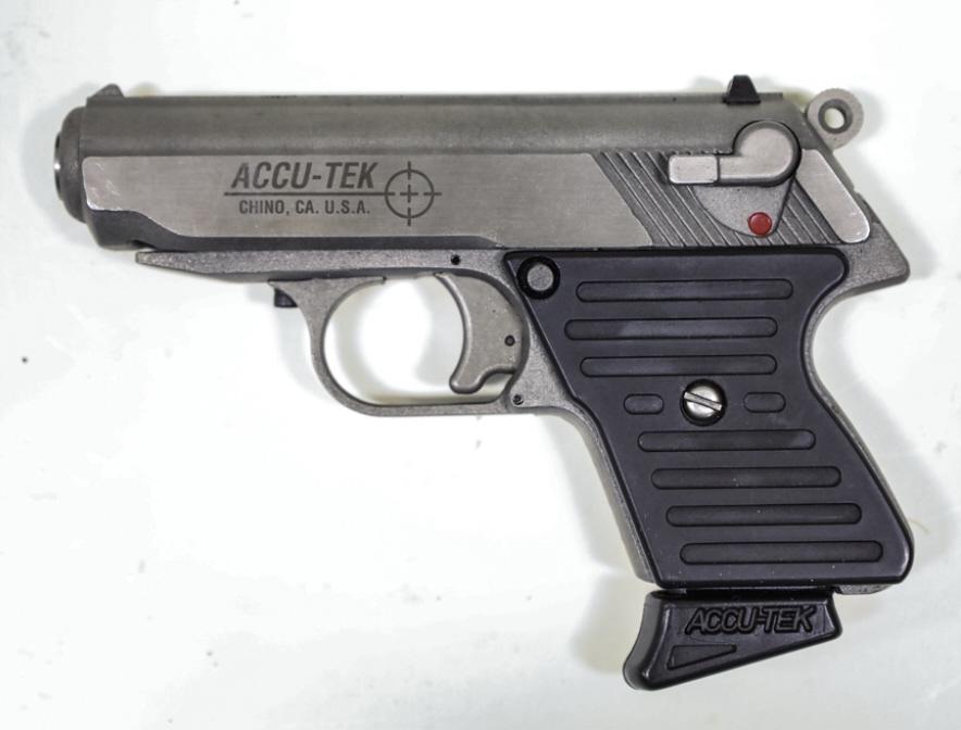 Accu-Tek AT-380 Semi-Automatic .380 Auto Pistol: Accu-Tek Model AT-380 semi-automatic pistol in .380 Auto. The stainless pistol is in nice used condition with a 2.75" barrel. SN: 028308. FFL required for transfer. (647-5)