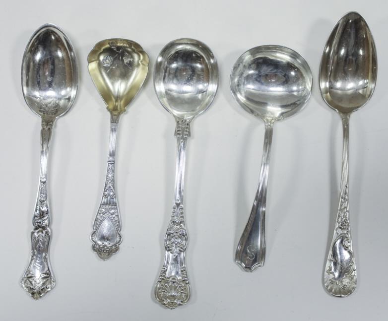 (5) Antique Sterling Silver Spoons & Ladle (1 of 11)
