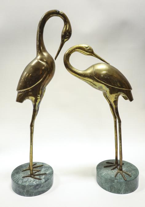Pair Of Brass Crane Statues On Marble Bases (1 of 7)