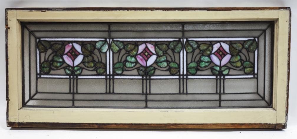 Early Stained Glass Transom Window Panel w Leaves (1 of 9)