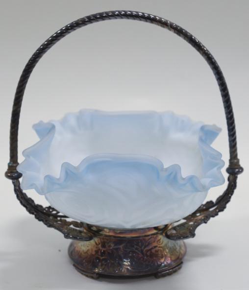 Silver Blue Satin Art Glass Brides Basket (1 of 10)