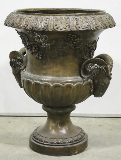 Ornate Cast Bronze Rams Head Garden Urn (1 of 14)