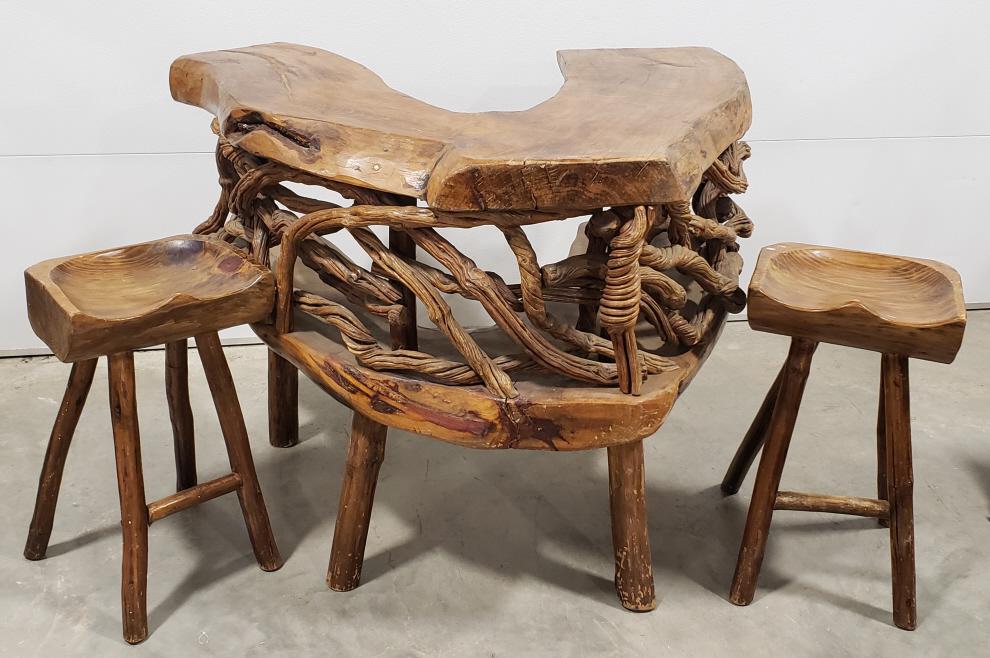 Vintage 3-Piece Rustic Teak Wood Bar (1 of 15)