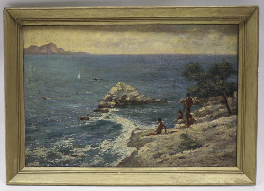 Jeno Lodor Shoreline Landscape Oil On Canvas (1 of 8)