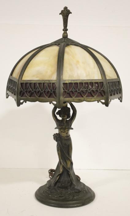 Figural Base Slag Glass Table Lamp (1 of 9)