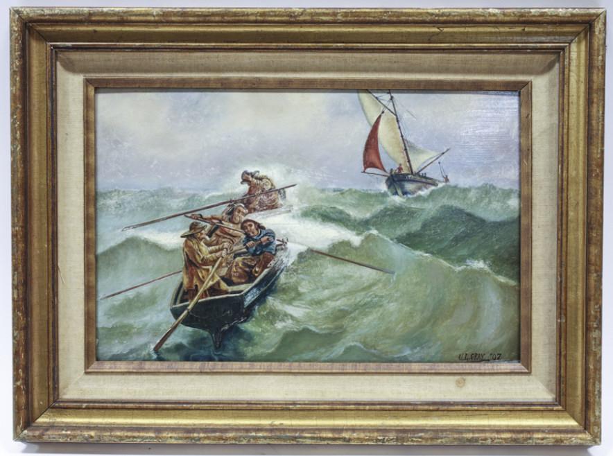 Urban Lawrence Gray Rough Waters Oil On Board (1 of 7)