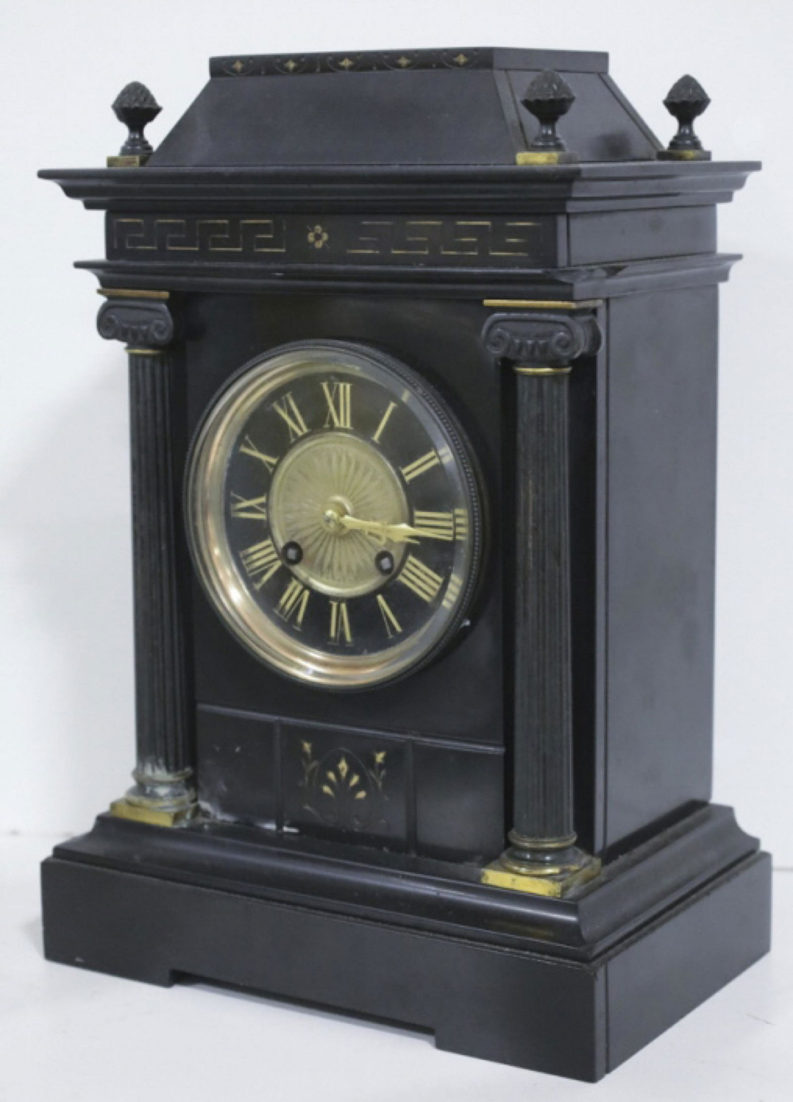 Antique French Slate Greek Key Mantel Clock (1 of 9)
