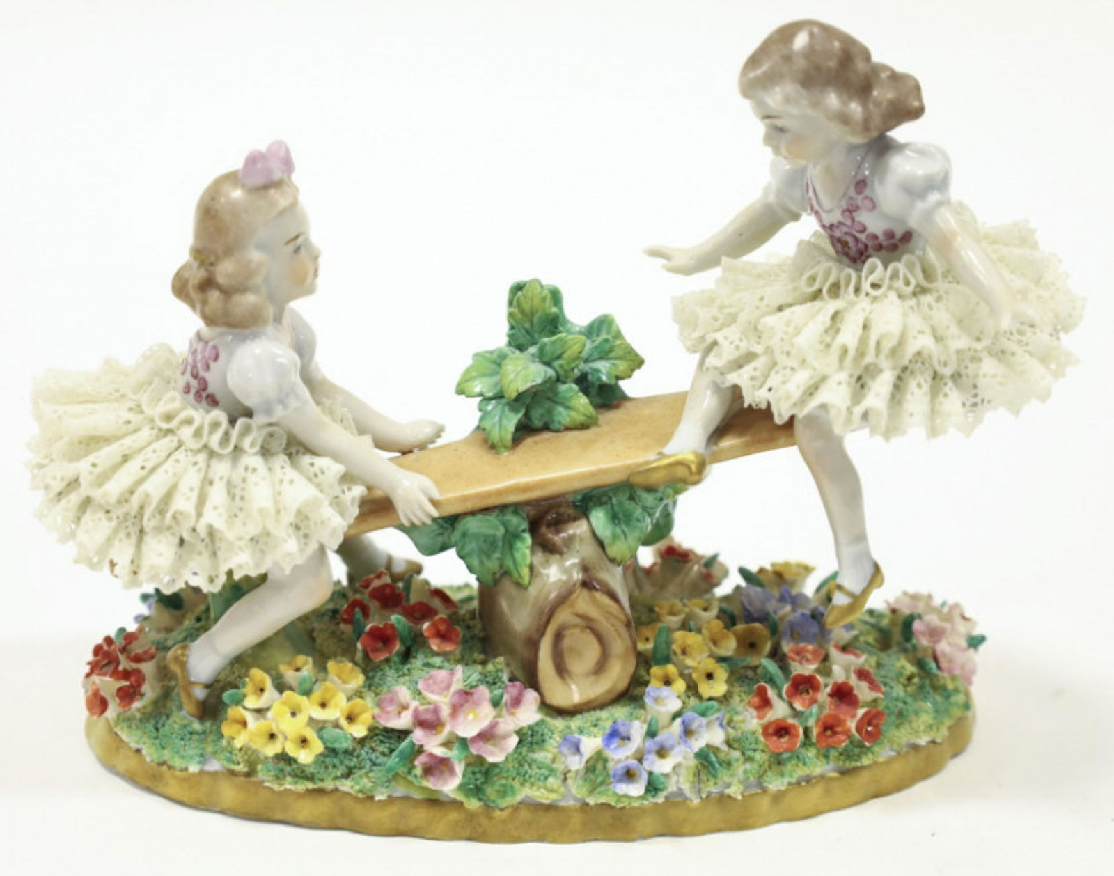 Sitzendorf Dresden Lace Girls On See-Saw Figurine (1 of 7)