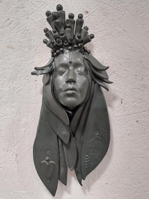 Jack Turner Goddess Pottery Wall Sculpture: Pottery "Goddess" wall sculpture by Chicago artist Jack Turner. The clay sculpture measures 20-1/4" tall x 8-1/4" across. It is in great condition and is signed on the reverse.