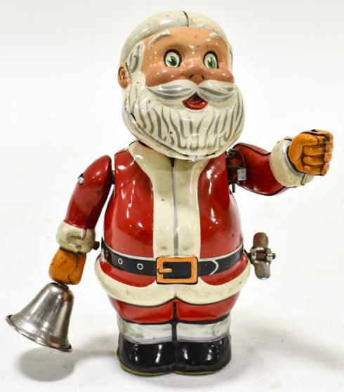 T.N. Japan Tin Windup Santa Claus Ringing Bell (1 of 5)