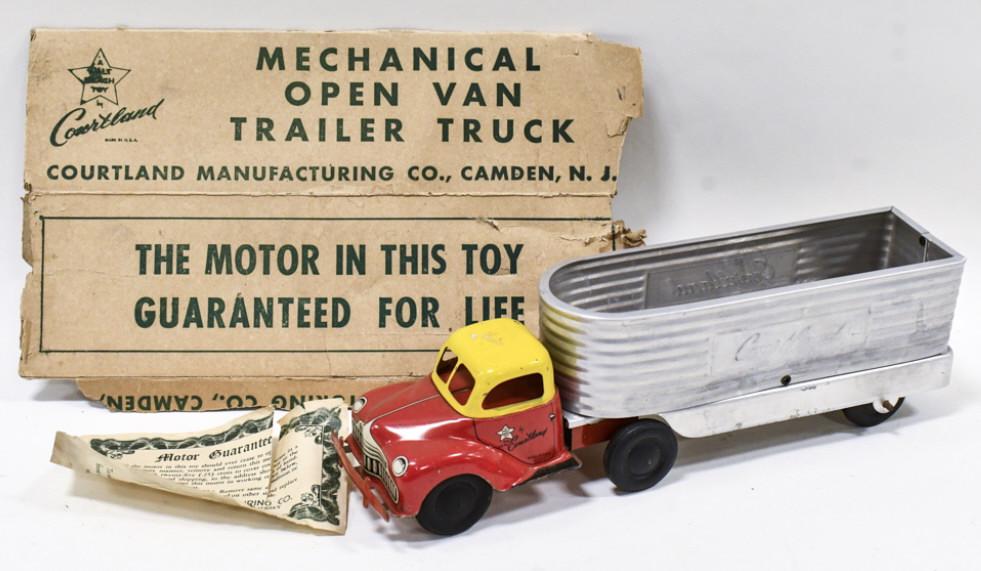 Courtland Tin Windup Truck With Open Van Trailer (1 of 7)