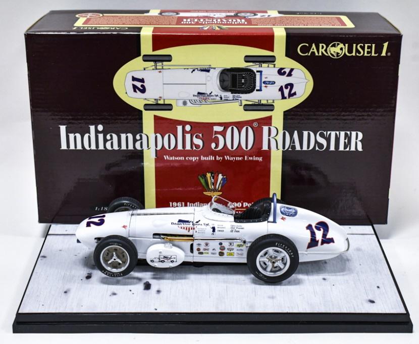 1/18 Carousel #12 Eddie Sachs 1961 Indy 500 Pole: 1/18 scale die-cast Carousel 1 Indianapolis 500 Roadster 1961 Indianapolis 500 pole #12 Eddie Sachs / Dean Van Lines Special. Good condition in the box.