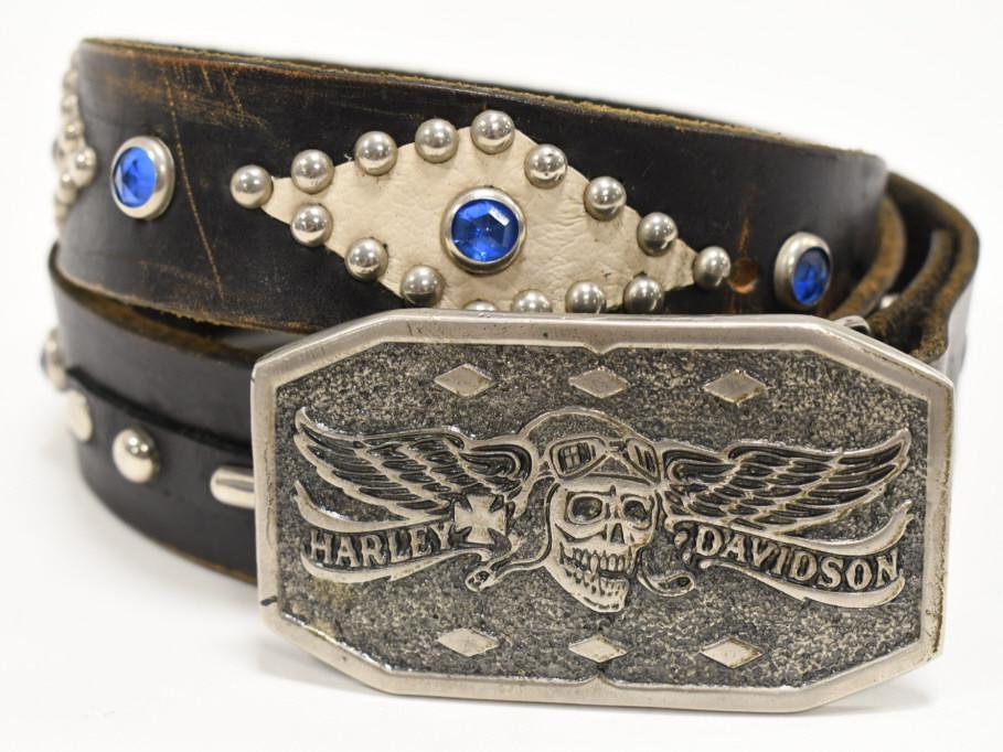 40s-50s Motorcycle Rockabilly HD Winged Skull Belt (1 of 14)