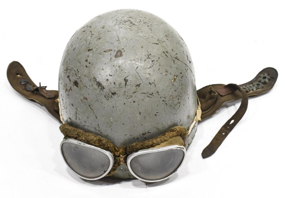 Early Pudding Bowl Motorcycle Helmet w Goggles (1 of 16)