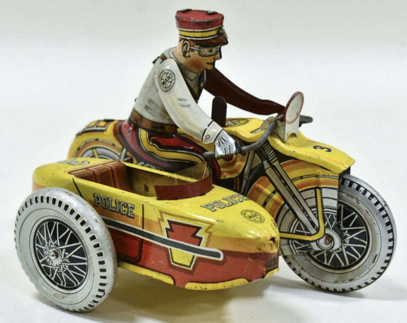 Marx Tin Litho Windup Police Motorcycle & Sidecar (1 of 8)