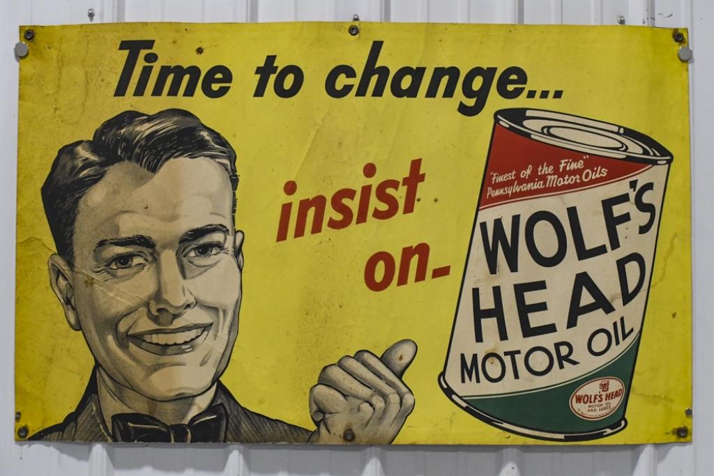 Vintage Wolf's Head Motor Oil Paper Adv Banner (1 of 8)