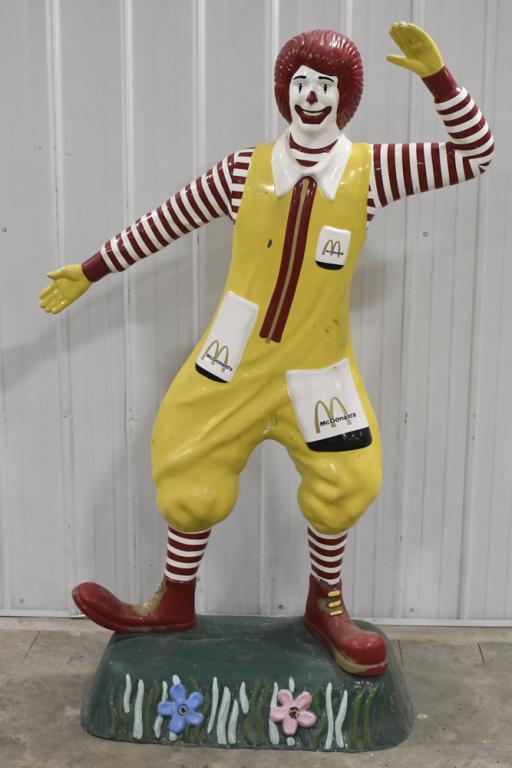LIfe Size Ronald McDonald Fiberglass Statue: Fantastic original vintage McDonald's Ronald McDonald life size fiberglass statue. Statue appears to be in overall good condition with paint loss, crazing, discoloration, and wear from use and age. It