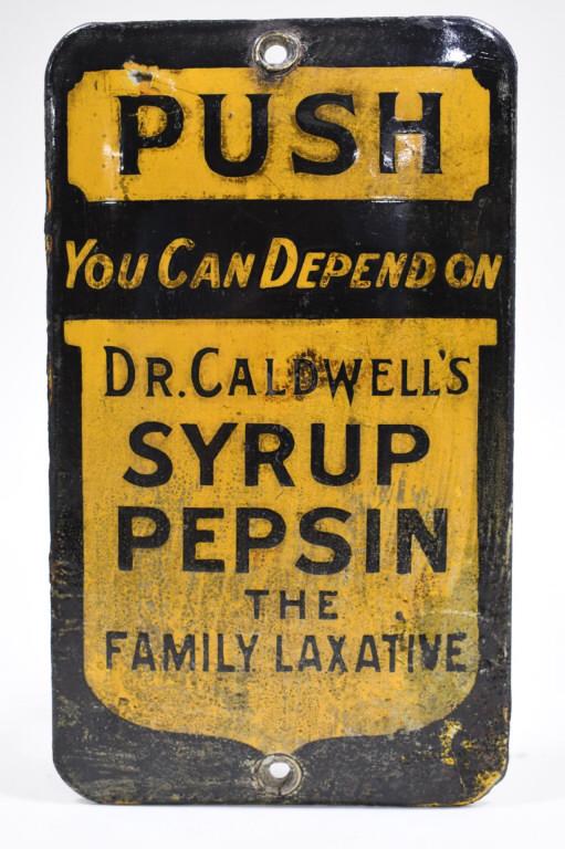 Early SSP Dr. Caldwell's Pepsin Adv Door Push Sign (1 of 5)