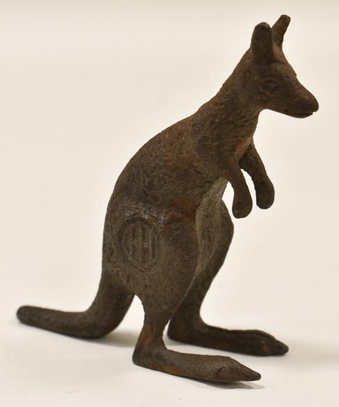 International Harvester Co. Cast Iron Kangaroo: Early cast iron International Harvester Company promotional kangaroo paperweight manufactured by Geelong Work out of Australia. The kangaroo is in good condition with some light wear from age and disp