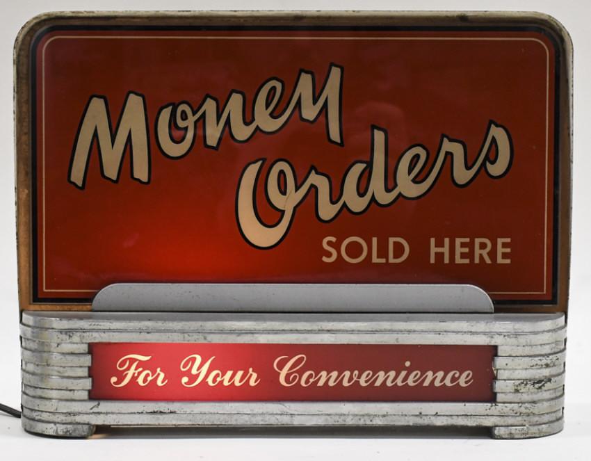 Early Art Deco Money Orders ROG Glass Lighted Sign (1 of 8)