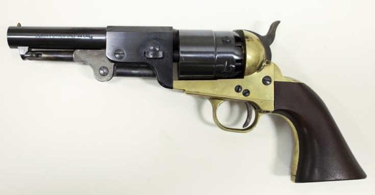 F.LLI Pietta .45 Cal. Black Powder Revolver: Italian F.LLI Pietta six-shot single action black powder revolver in .44 caliber. The blue and brass revolver is in nice condition with a 5" barrel. SN: 575836.