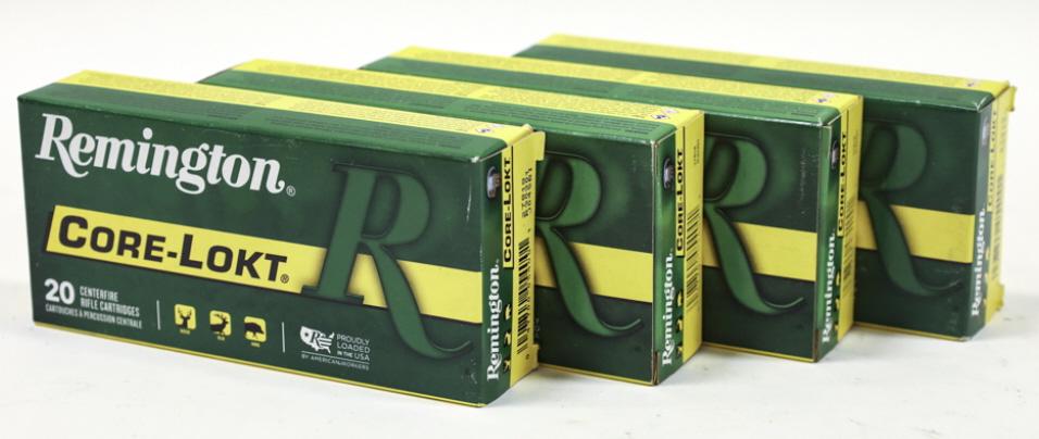 80 Rounds Remington 30-30 Win. Cartridges: 80 rounds of Remington Core-Lokt 30-30 Winchester cartridges. 150 grain SP. In the original 20 count boxes.