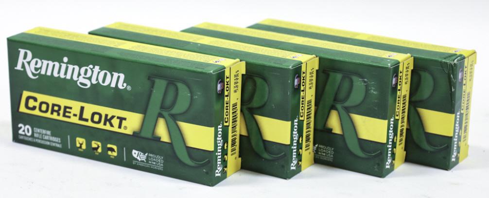 80 Rounds Remington 30-30 Win. Cartridges: 80 rounds of Remington Core-Lokt 30-30 Winchester cartridges. 150 grain SP. In the original 20 count boxes.