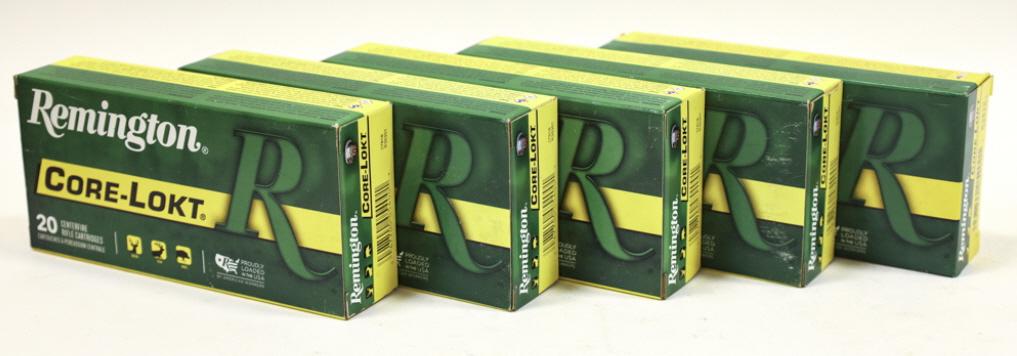 100 Rounds Remington 30-30 Win. Cartridges: 100 rounds of Remington Core-Lokt 30-30 Winchester cartridges. 150 grain SP. In the original 20 count boxes.