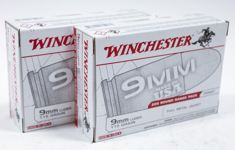 400 rounds Winchester Target 9mm Cartridges: 400 rounds of Winchester Target 9mm Luger cartridges. Comes in two 200 round original boxes. 115 grain FMJ.