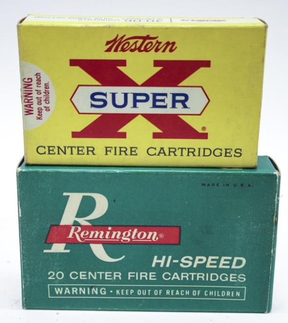 40 Vintage Remington & Western 30-06 Cartridges: 40 rounds of Vintage Remington & Western 30-06 Springfield cartridges. Lot includes (20) Remington Hi-Speed 150 grain PTD. Soft Point Core-Lock and (20) Western Super X 110 grain PTD. Soft Point. In t
