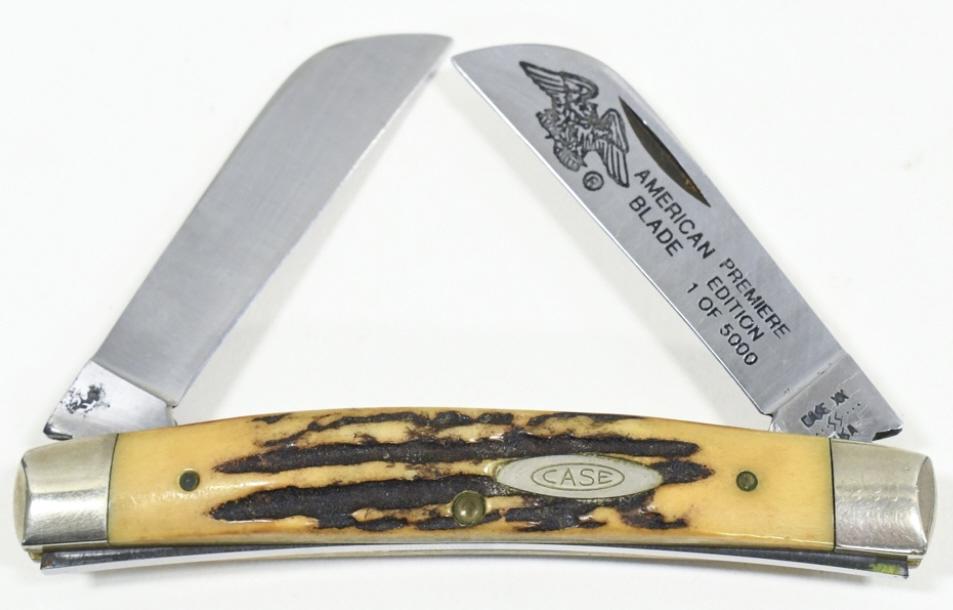 1982 Case XX Premiere Edition Congress 5288 Knife: 1982 Case XX American Blade Premiere Edition COngress style folding knife model no. 5288. Appears to be in overall nice condition with very light surface rust and wear from use and age. When closed it