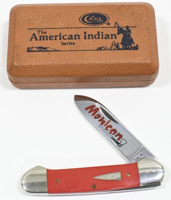 1985 Case XX R1131 Mohican Canoe Folding Knife: 1985 Case XX The American Indian Series Mohican Canoe folding knife model R1131 folding knife in original case. Knife appears to be in nice condition with light wear from use and age. When closed they