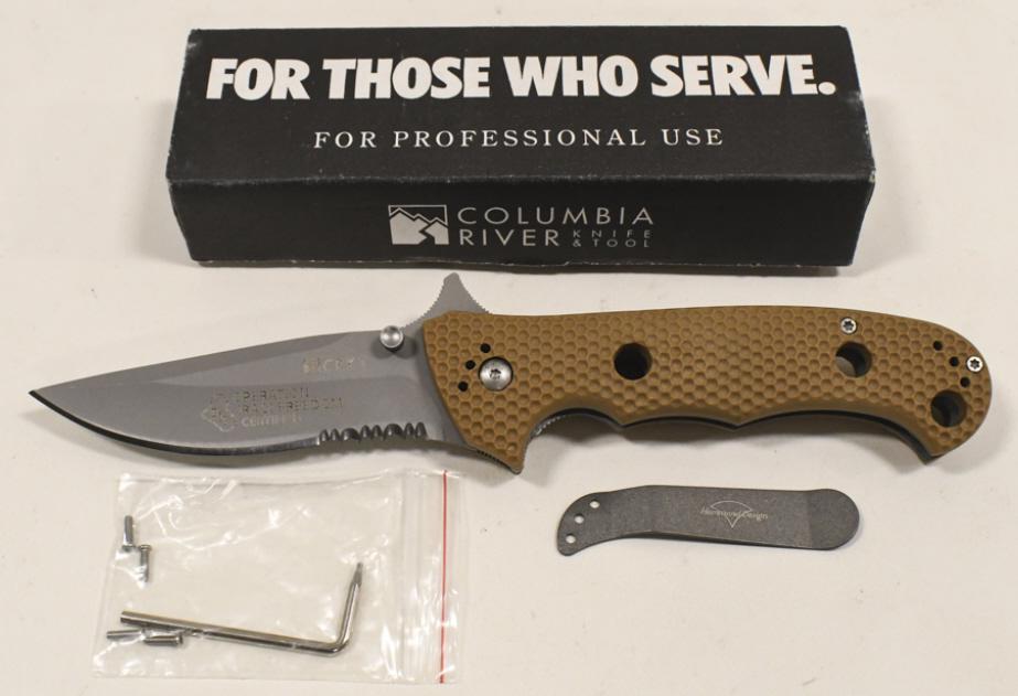 CRKT OIF Special Forces Tactical Knife w/ Box: Columbia River Knife & Tool Co. Operation Iraqi Freedom tactical folding knife with box. Appears to be in very nice condition with light wear from use and storage. When closed it measures approximatel